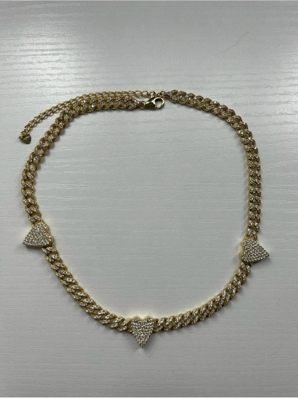 Gold Pavé Triple Heart Chain Necklace for Women